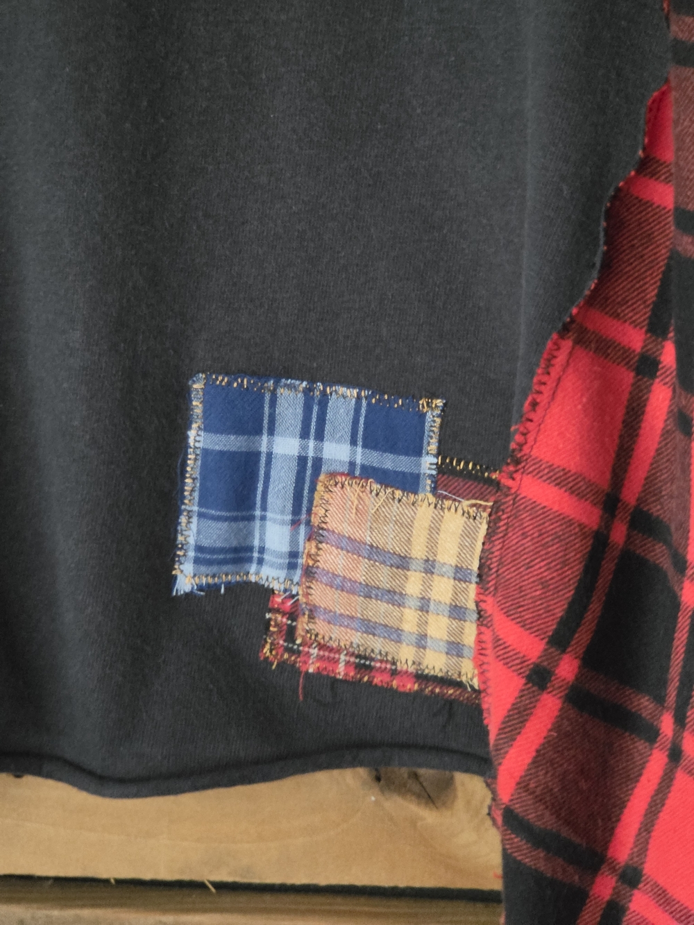 Upcycled Retro 'Game On!' Pac-Man Graphic Tee with Red Plaid Sleeves - Picture 6 of 8